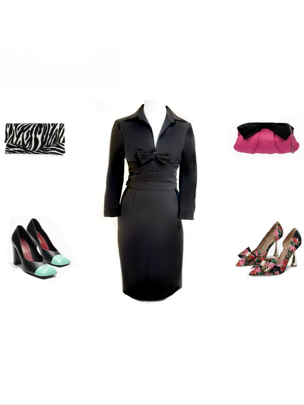 Worth Vintage/stretch fitted dress with Bow